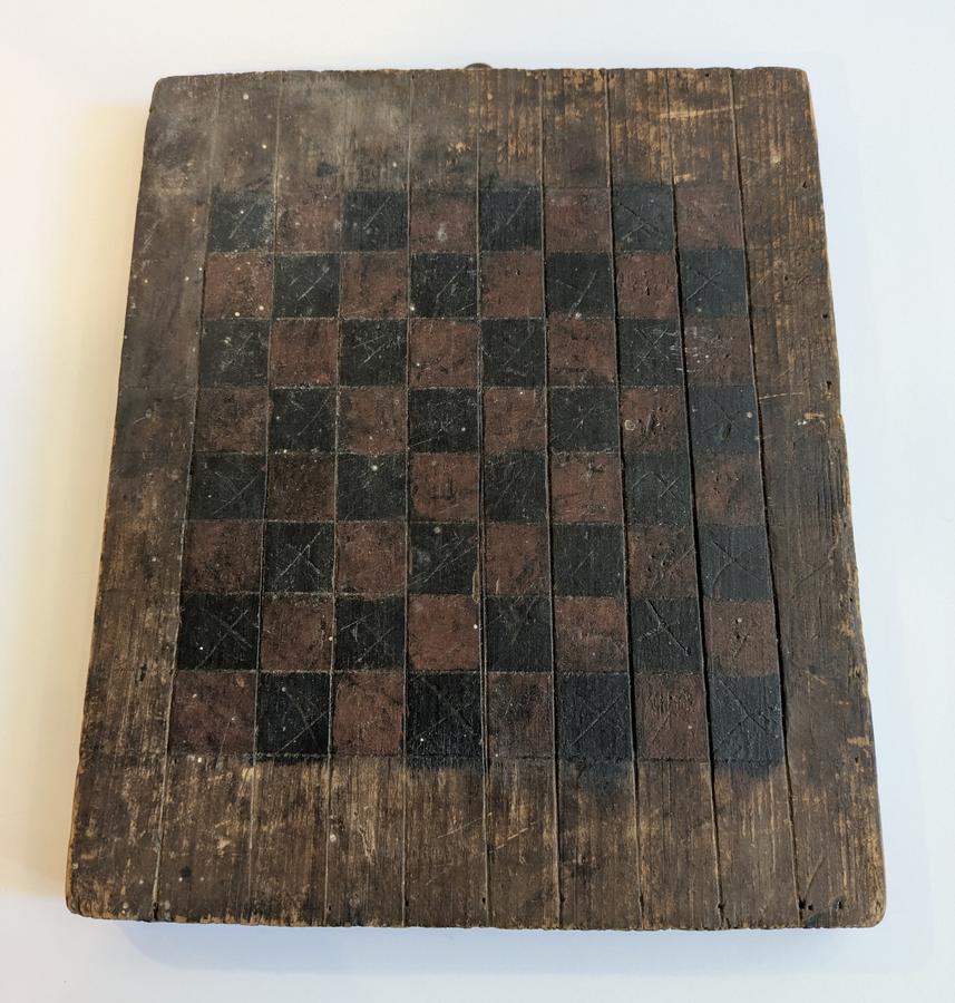 Early Primitive Painted Checkers Game Board