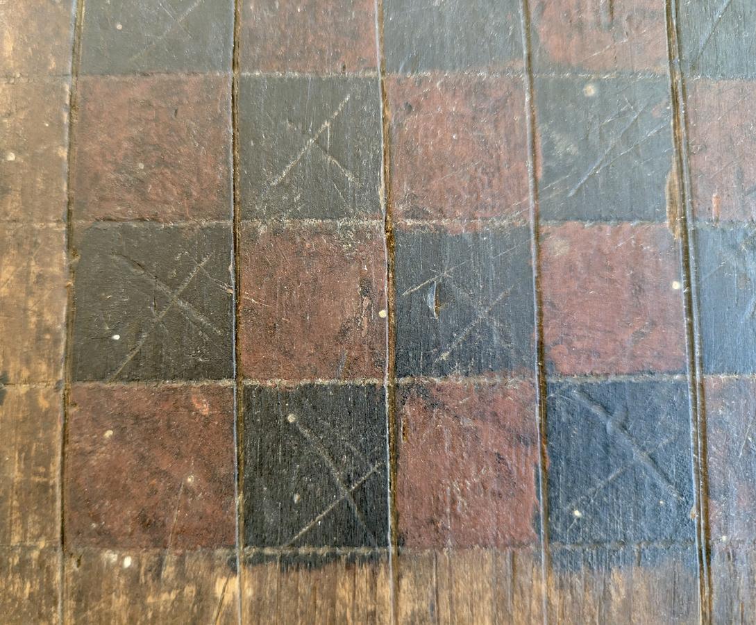 Early Primitive Painted Checkers Game Board
