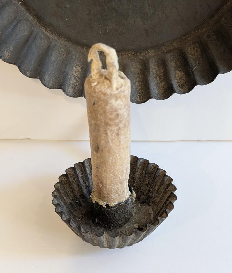 Small Tin Crimped Pie Plate Candle Sconce