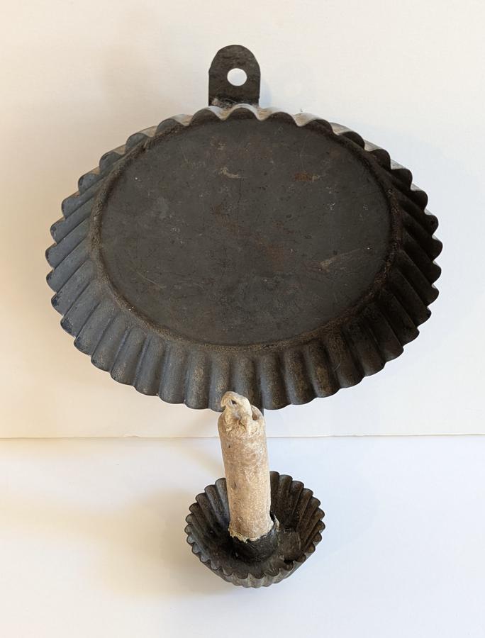Small Tin Crimped Pie Plate Candle Sconce