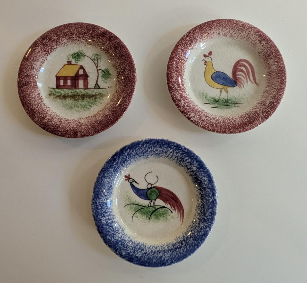 Set of Three Spatterware Cup Plates