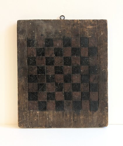 Early Primitive Painted Checkers Game Board