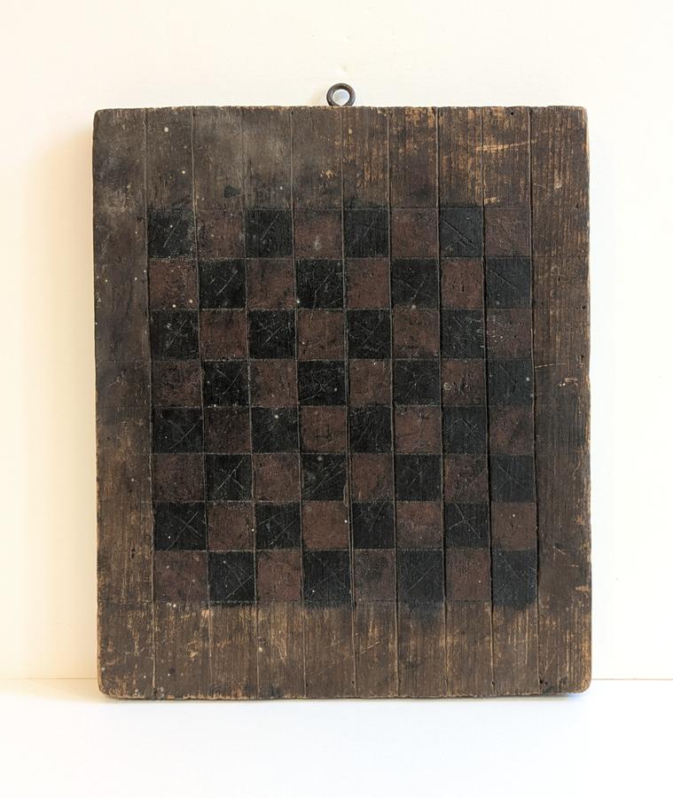 Early Primitive Painted Checkers Game Board