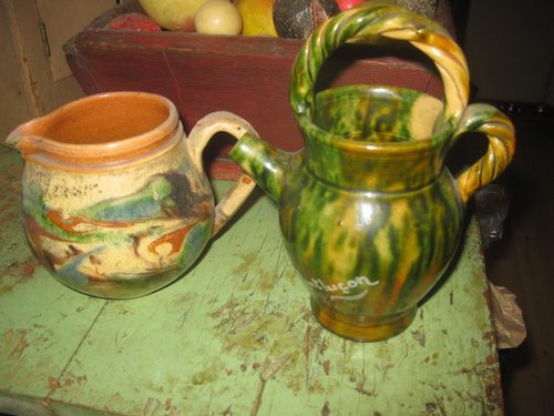 19. French Jaspé Tourist Ware Pitchers
