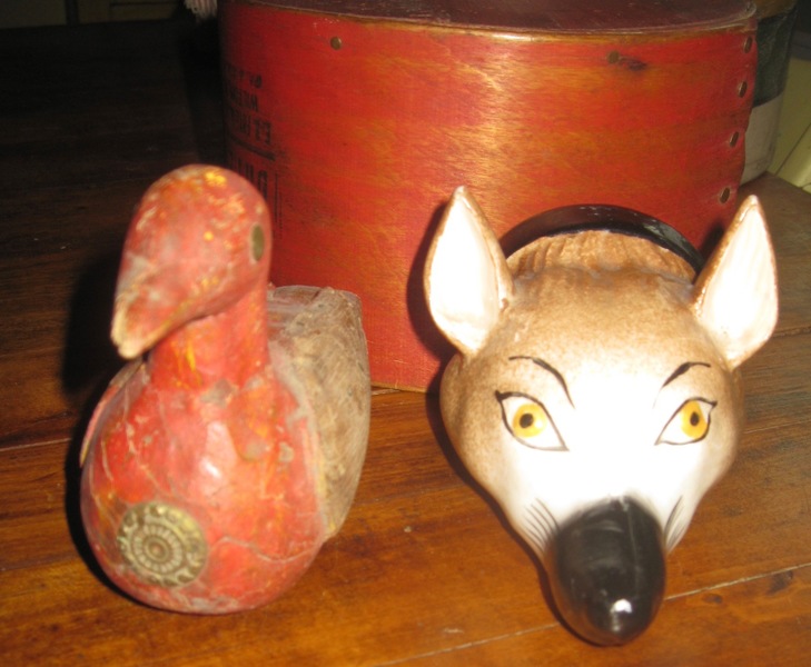Foxhound Stirrup Cup; Painted Wooden Water Bird
