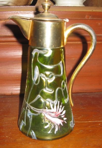 50. Green Bohemian Glass Syrup Pitcher
