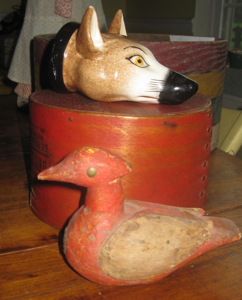 Foxhound Stirrup Cup; Painted Wooden Water Bird