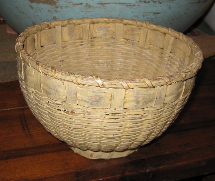 Footed Basket in Mustard Brownish Paint