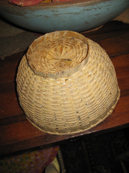 Footed Basket in Mustard Brownish Paint