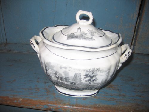 48. Staffordshire Sugar Bowl, Black Transfer/White