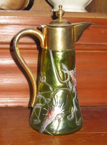 50. Green Bohemian Glass Syrup Pitcher