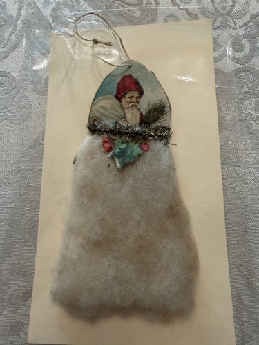 Antique Scrap and Cotton Santa Christmas Ornament