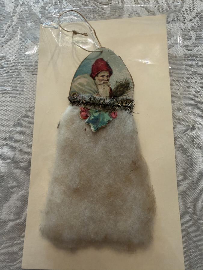 Antique Scrap and Cotton Santa Christmas Ornament