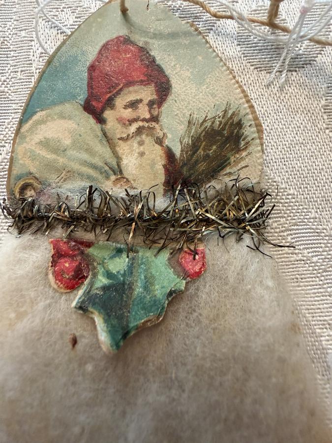 Antique Scrap and Cotton Santa Christmas Ornament