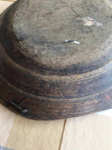 Large 19 C Wood Charger Bowl with Staple Repair