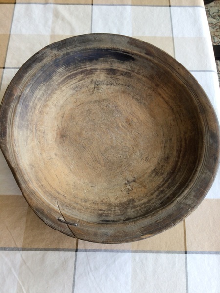 Large 19 C Wood Charger Bowl with Staple Repair