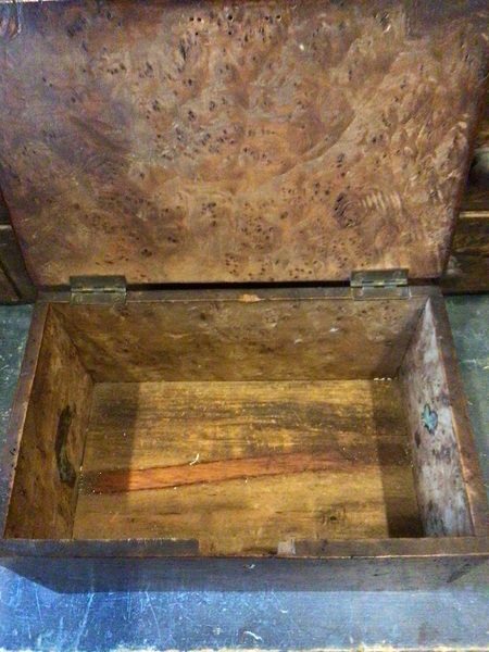 Early Dovetailed Burl Document Box