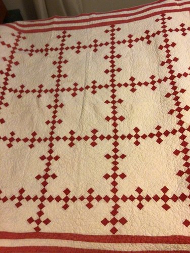 Turkey Red and White Signed and Dated Quilt