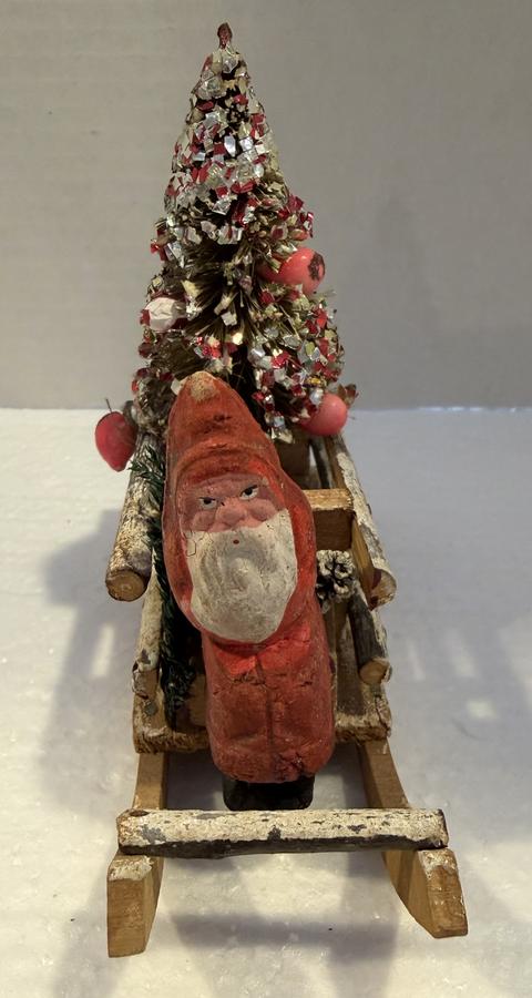 Small Antique German Santa in Twig Sled