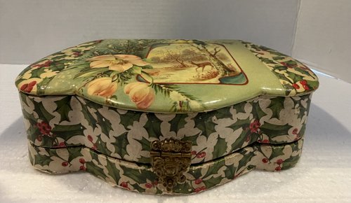 Antique Celluloid Christmas Holly Box