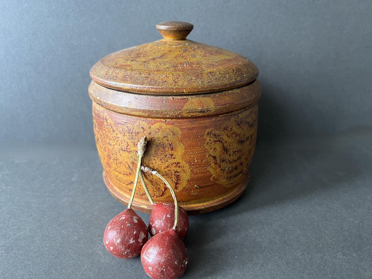 5 1/2" American, Treen Vinegar Painted Canister