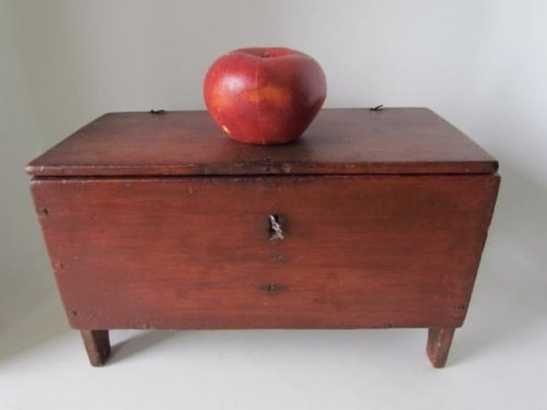 Unusual Wooden Lock-Red Painted Table box