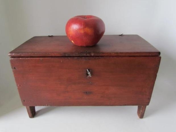 Unusual Wooden Lock-Red Painted Table box