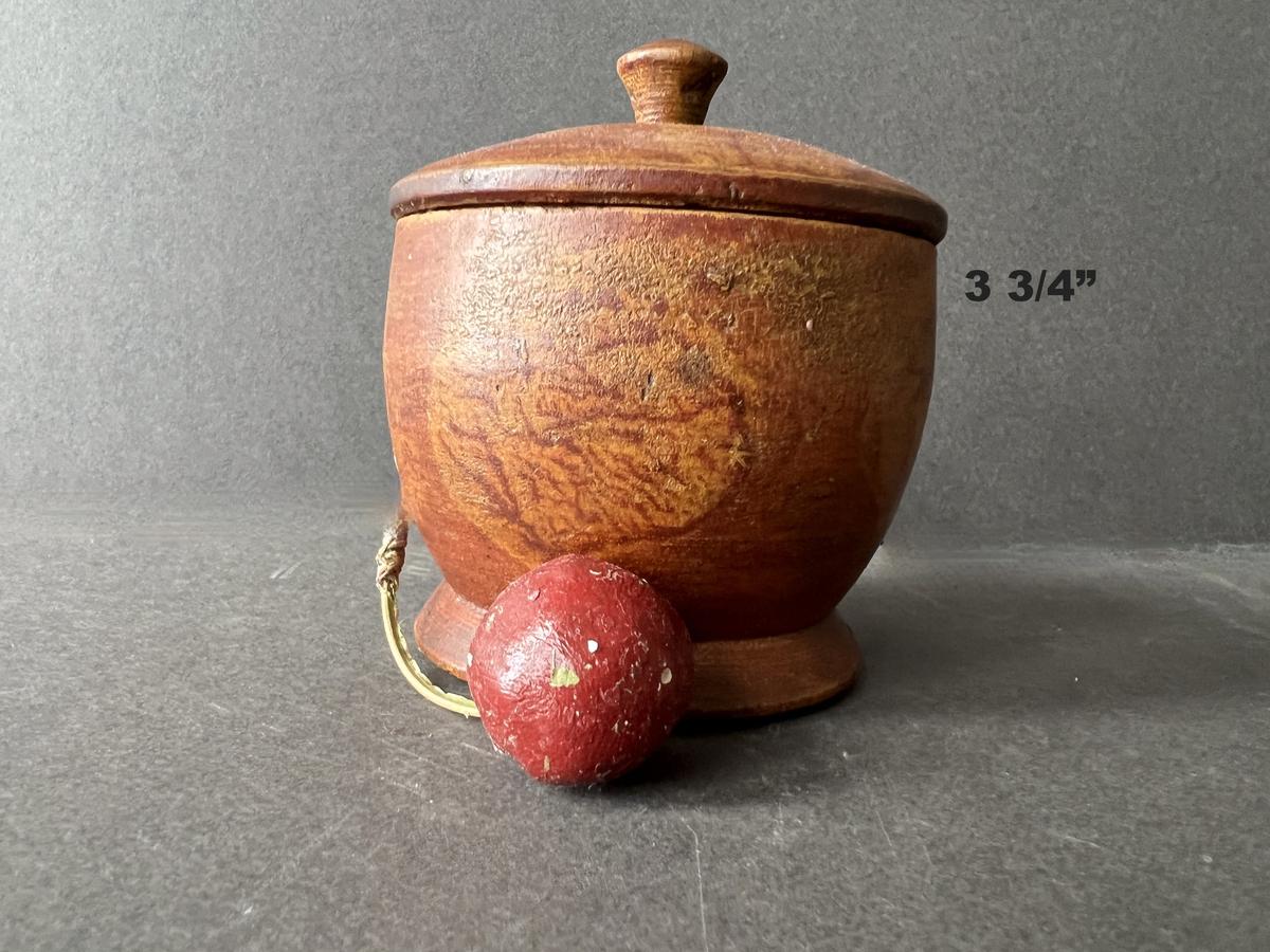 3 3/4" Vinegar Painted Covered Treen Canister