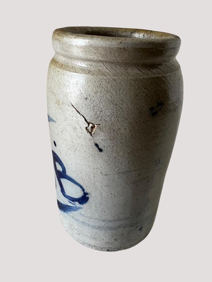 Small, Cobalt Blue Decorated Salt Glazed Jar