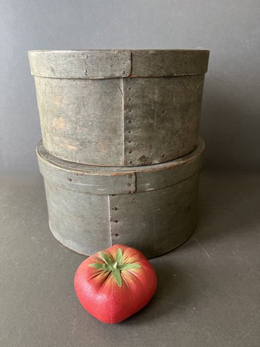 Set of 2 Round, Grey Painted Pantry Boxes
