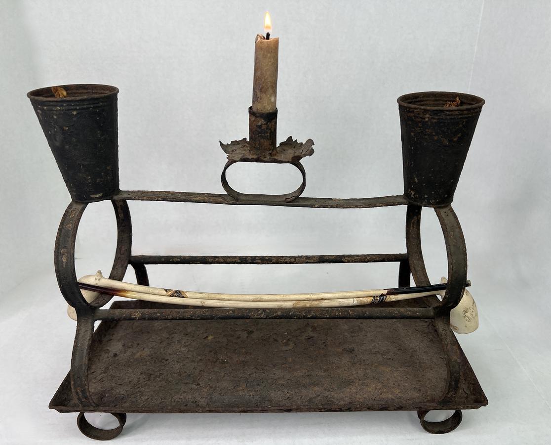 Pipe Kiln, 19th.c. w/ Candle Holder/Tobacco Wells