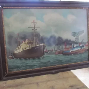 Pair of Signed/Dated Shipyard Paintings