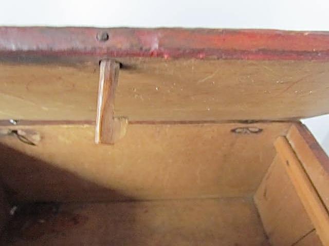 Unusual Wooden Lock-Red Painted Table box