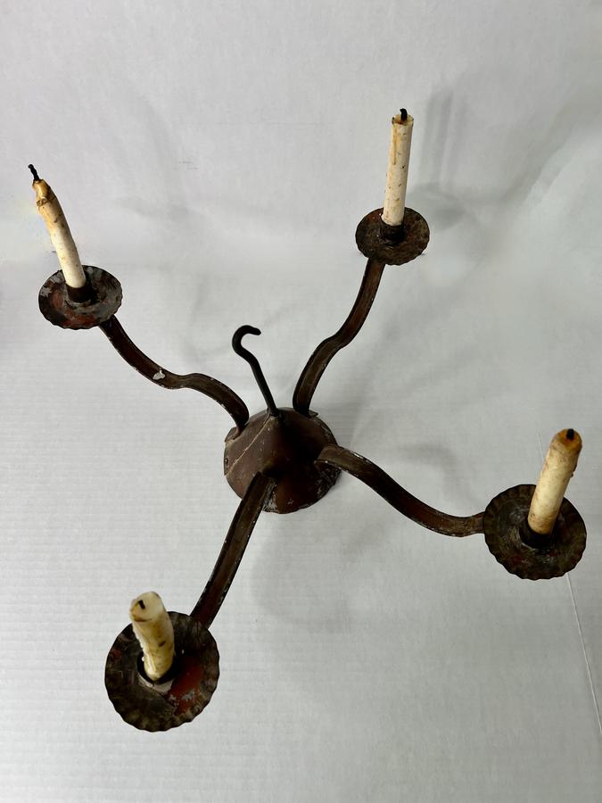 Mid 19th. c. Red Painted Witches Hat Chandelier