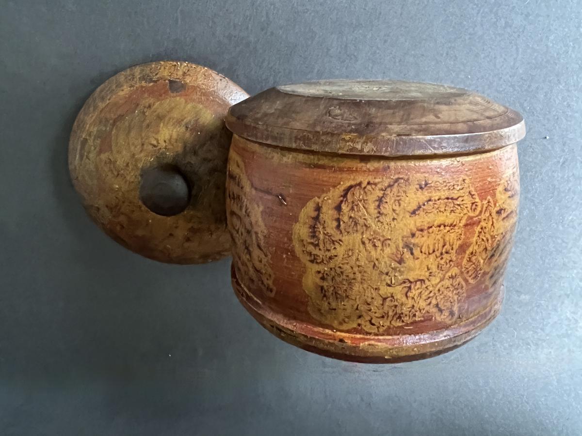 5 1/2" American, Treen Vinegar Painted Canister