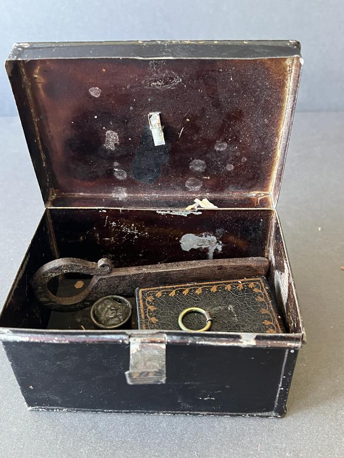 Unusual Tole Painted Tin Tinder Box