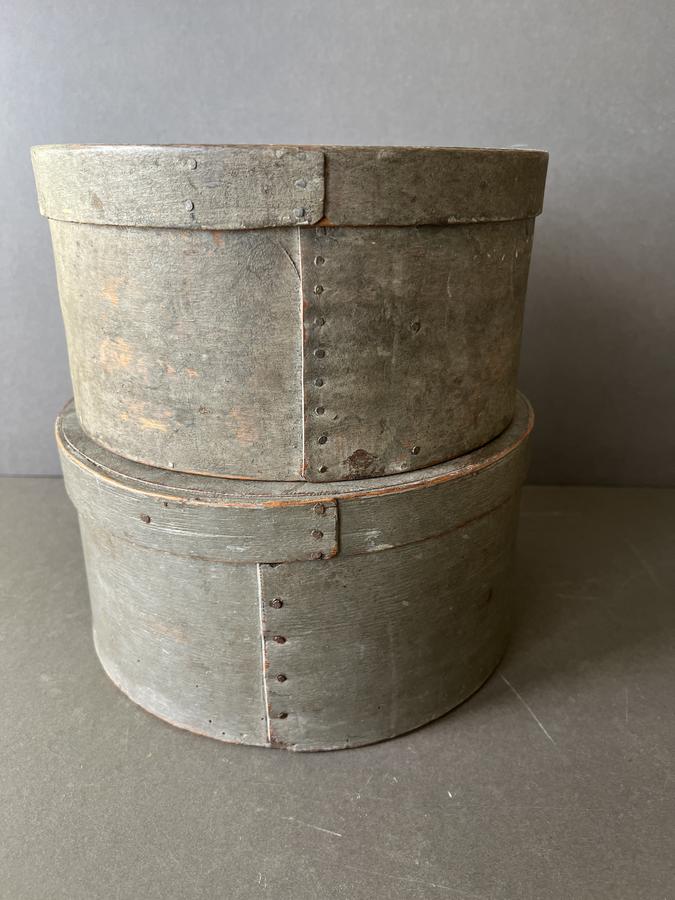 Set of 2 Round, Grey Painted Pantry Boxes