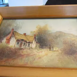 English Country Cottage, Watercolor, F. Turner