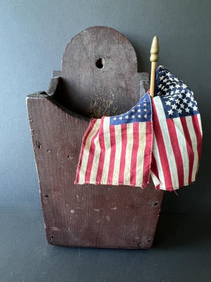 Early 19th. century Canted Red Painted Wall Box