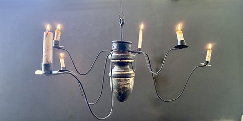 American Gilt Painted 6 Light Chandelier