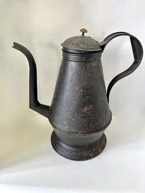19th. century Punched Tin Gooseneck Coffee Pot