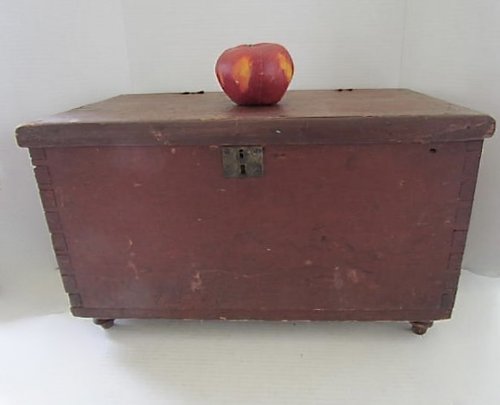 18th. c. Ball Footed, Painted Table Box