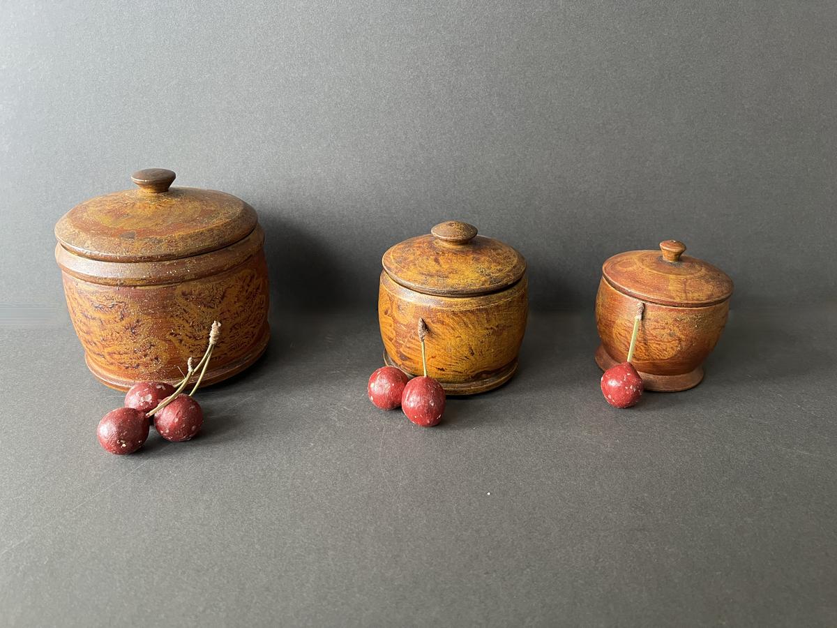 5 1/2" American, Treen Vinegar Painted Canister
