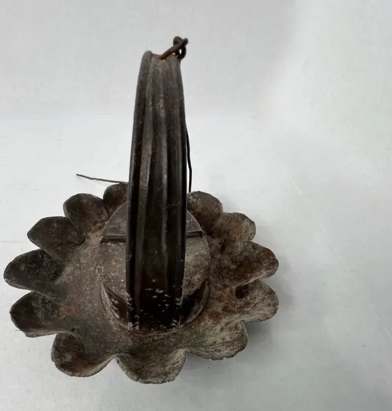 Unusual 19th. c. Tin Betty Lamp w/ Pie Crust Edge