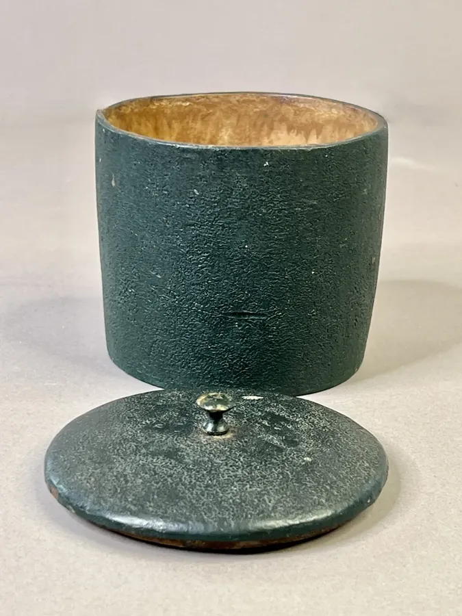 Small, Treen Green Painted Spice Canister