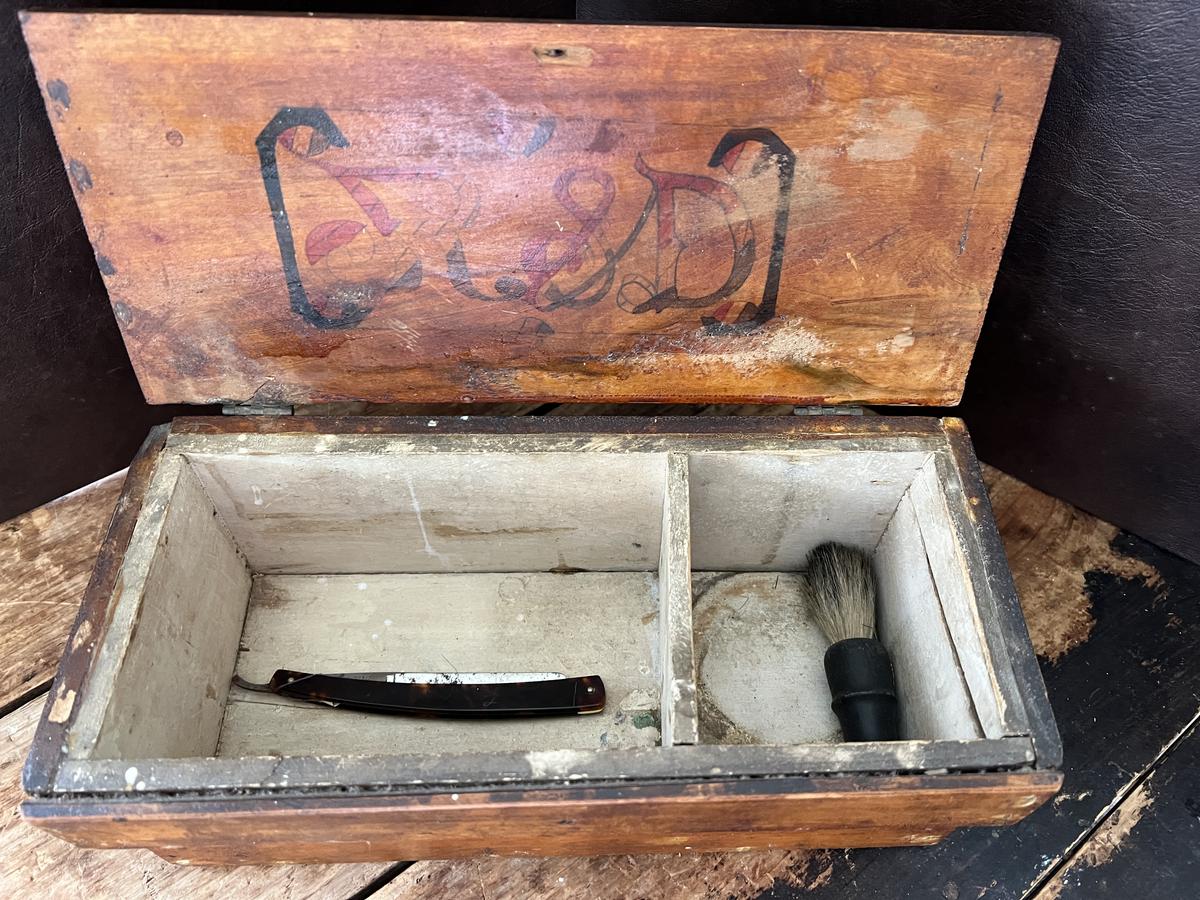 Unusual Paint Decorated Shaving Box