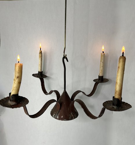 Mid 19th. c. Red Painted Witches Hat Chandelier