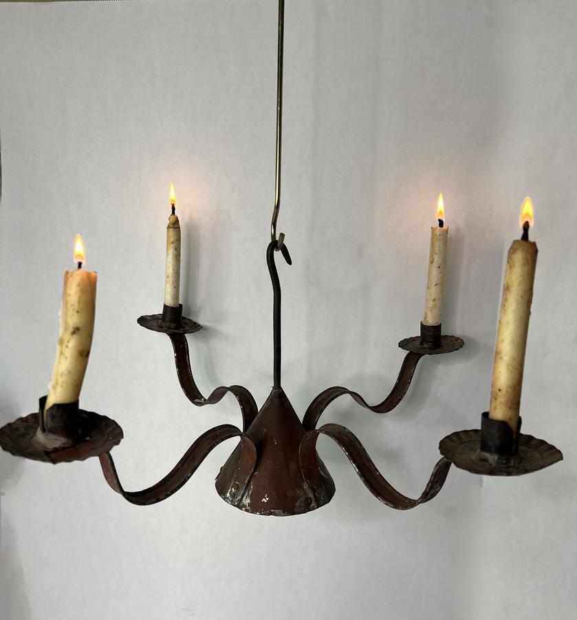 Mid 19th. c. Red Painted Witches Hat Chandelier
