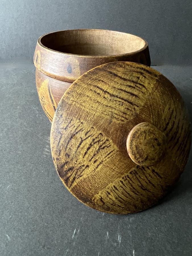 Wonderful Vinegar Painted Treen Covered Jar