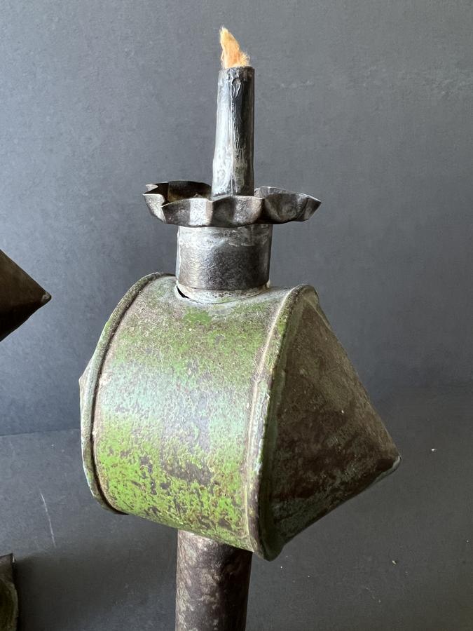Pair of Painted Tin Oil Lamps